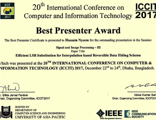Award: Best presenter at the 20th ICCIT 2017
