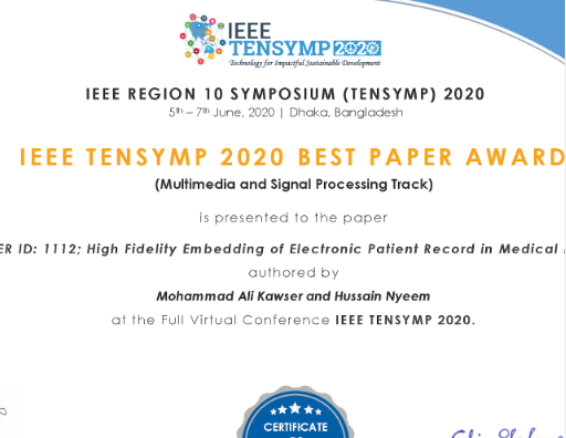 Award: Received the IEEE Region 10 Best Paper Award at TENSYMP 2020